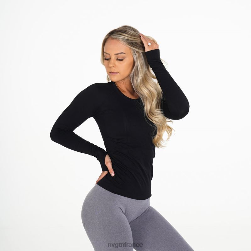 femmes XJRR2283 noir aptitude NVGTN haut à manches longues sans couture
