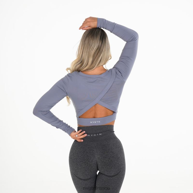 femmes XJRR2275 bleu fumé aptitude NVGTN former une récolte à manches longues