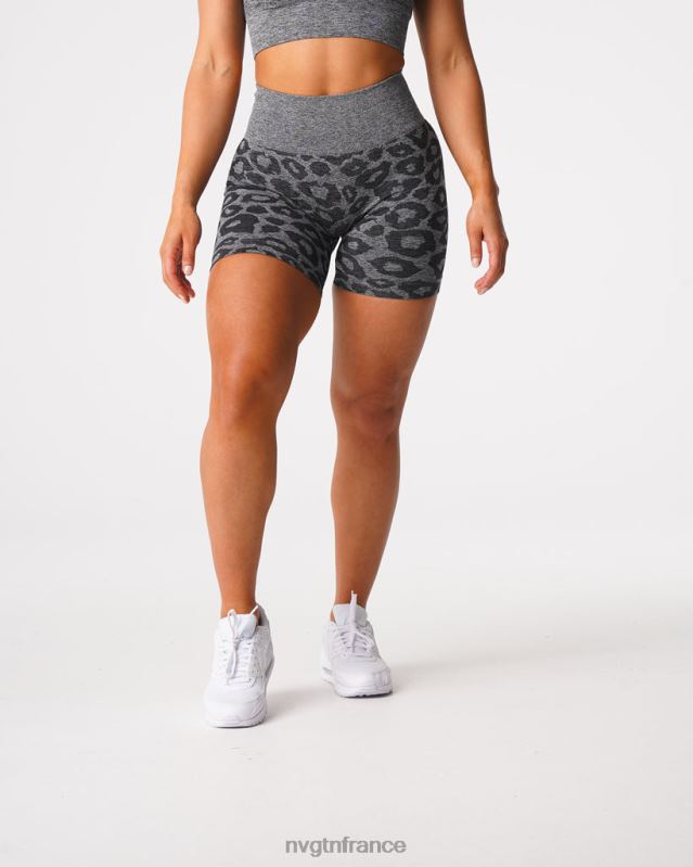 femmes XJRR2467 noir moucheté aptitude NVGTN short léopard sans coutures