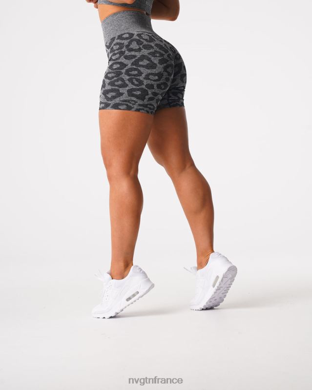 femmes XJRR2467 noir moucheté aptitude NVGTN short léopard sans coutures