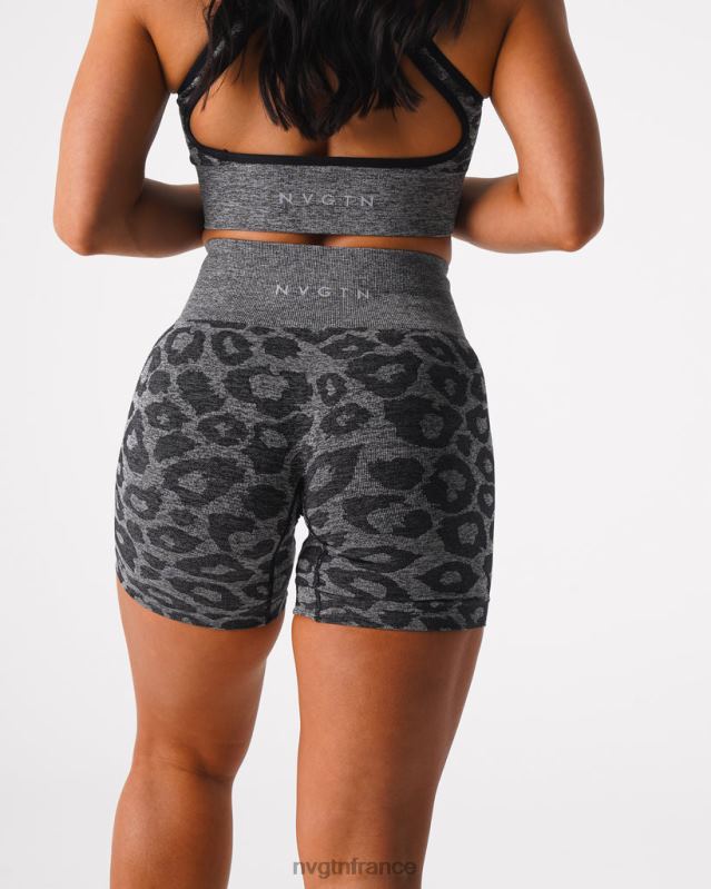 femmes XJRR2467 noir moucheté aptitude NVGTN short léopard sans coutures