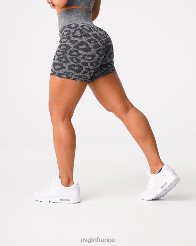femmes XJRR2467 noir moucheté aptitude NVGTN short léopard sans coutures