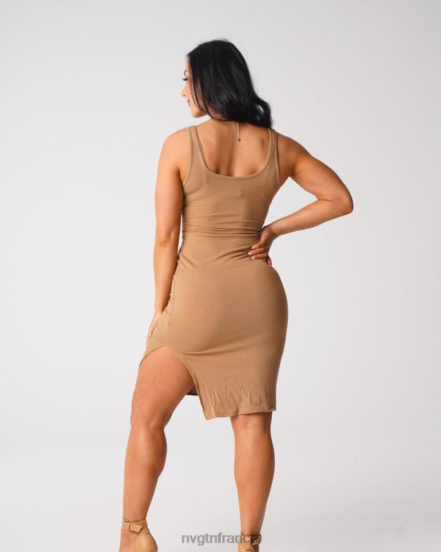 femmes XJRR2717 moka mode de vie NVGTN robe midi découpée Golden Vibes